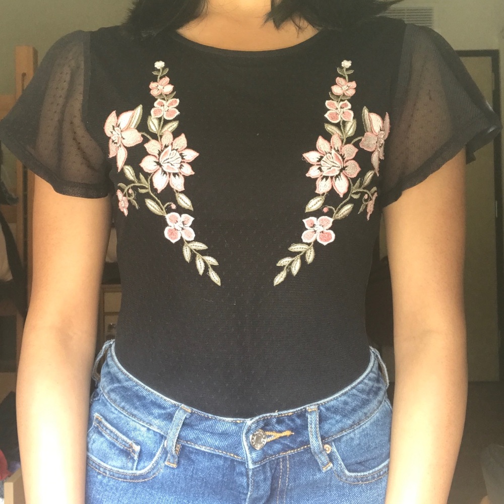 Black floral bodysuit